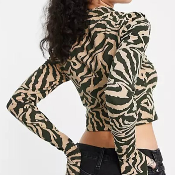ASOS Noisy May Organic Cotton High Neck Zebra Print Top - Picture 13 of 14